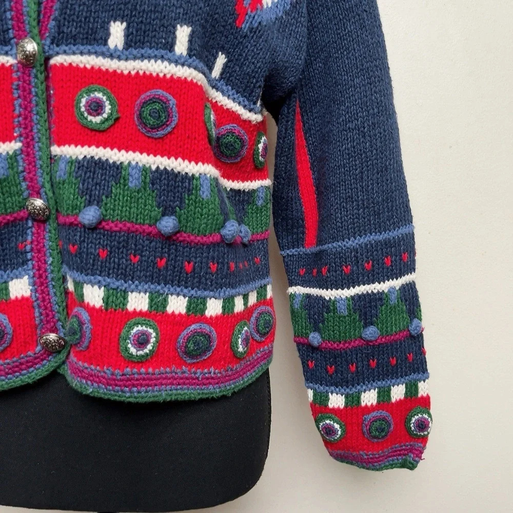 Funsport Womens Small Multicolor Chunky Ramie Cotton Button Round Neck Cardigan - Picture 6 of 14